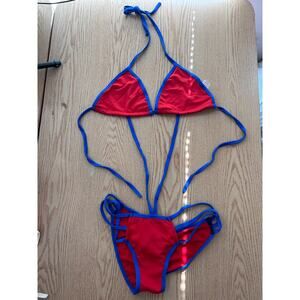 B5 New Women AMI Sexy 2Pc Blue red String 1pc or Bikini Ruched Cheeky Sm/Medium